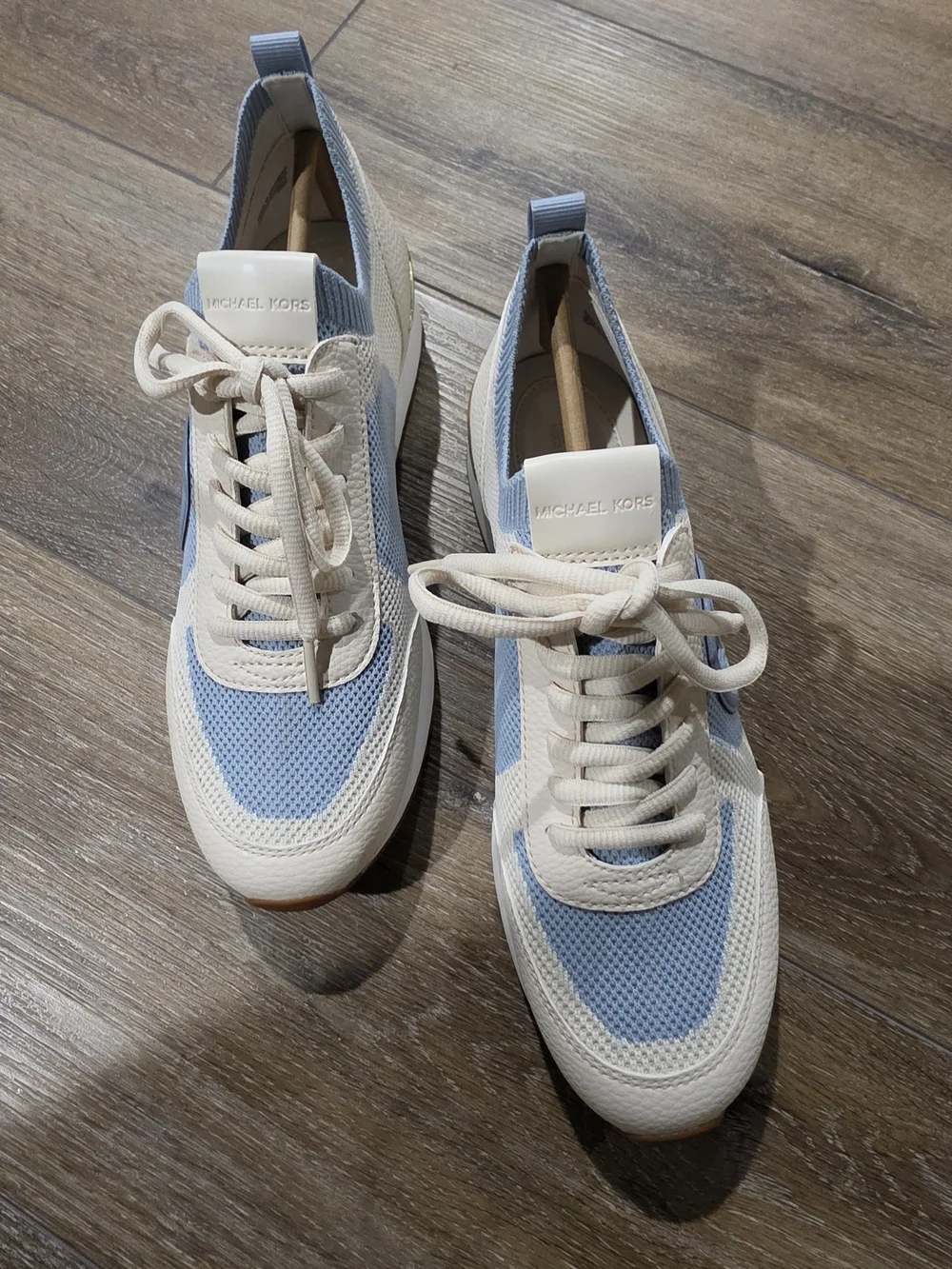 Michael Kors Women's Beige and Light Blue Knit Sneaker